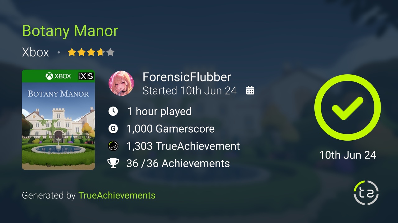 Botany Manor achievement summary